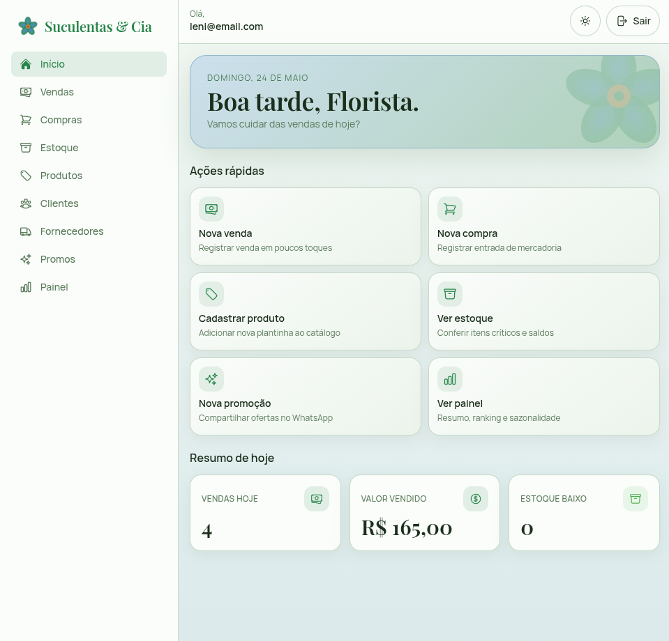 Tela do E.D. Floricultura — vendas, estoque e catálogo online