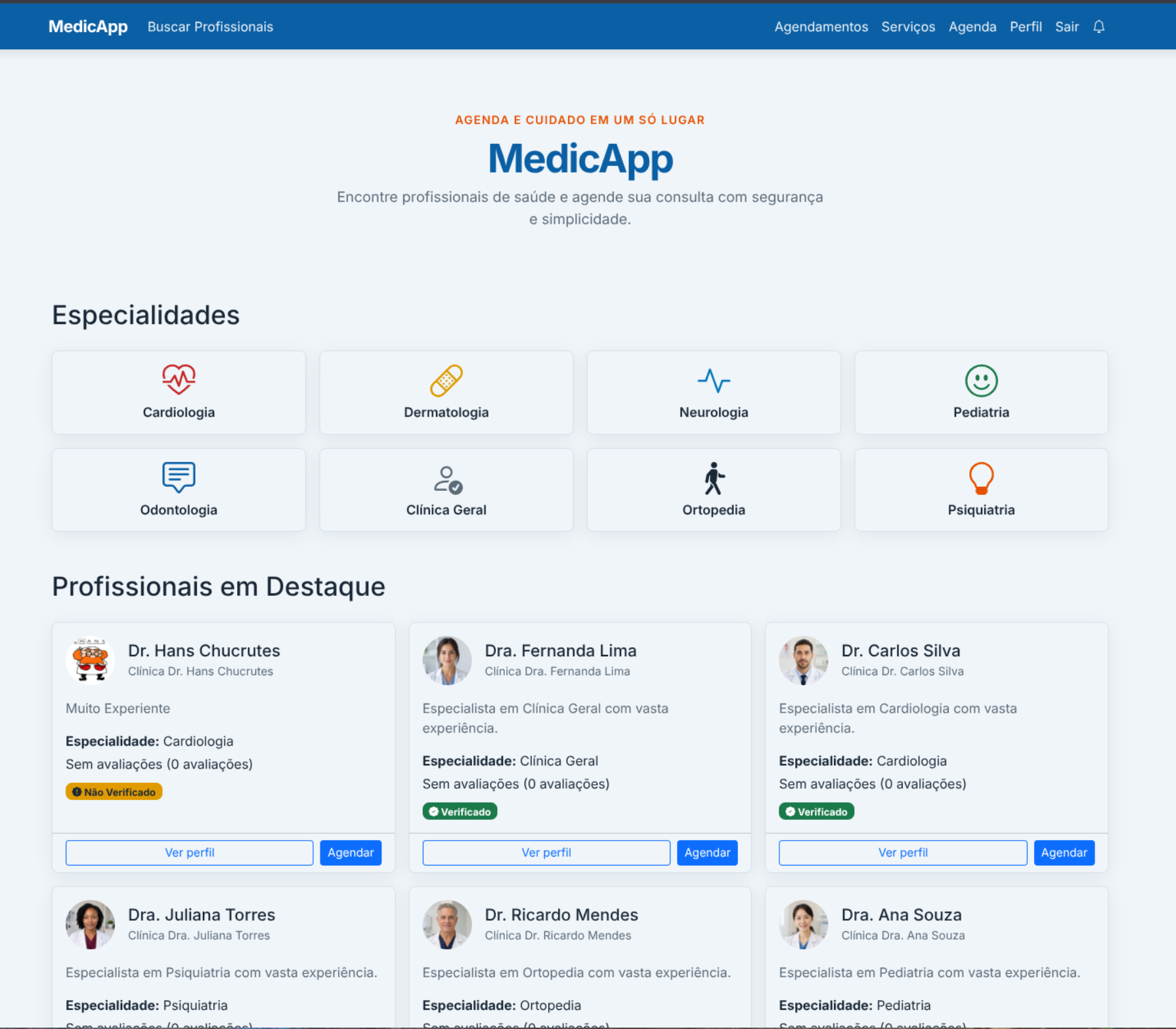 Tela do E.D. Medic App — agendamento de serviços de saúde